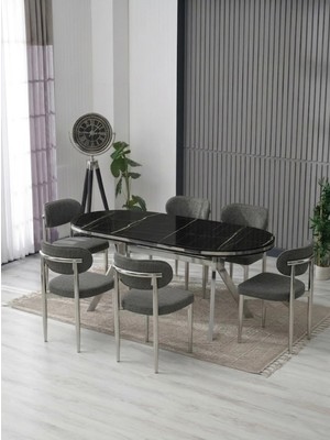 JoyMassa Luna Arya Lak Panel Yemek Masası Takımı / 6 Kişilik Mdf Masa & Polo Sandalye Takımı