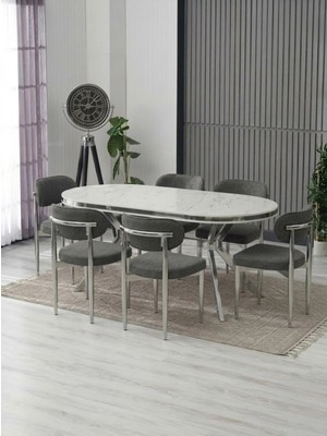JoyMassa Luna Arya Lak Panel Yemek Masası Takımı / 6 Kişilik Mdf Masa & Polo Sandalye Takımı