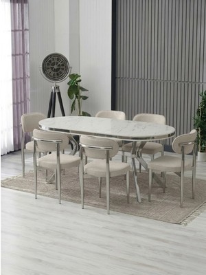 JoyMassa Luna Arya Lak Panel Yemek Masası Takımı / 6 Kişilik Mdf Masa & Polo Sandalye Takımı