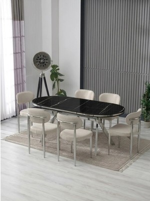 JoyMassa Luna Arya Lak Panel Yemek Masası Takımı / 6 Kişilik Mdf Masa & Polo Sandalye Takımı