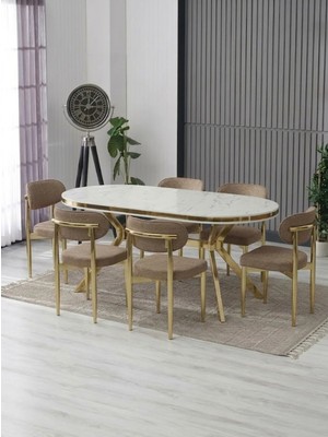 JoyMassa Luna Arya Lak Panel Yemek Masası Takımı / 6 Kişilik Mdf Masa & Polo Sandalye Takımı