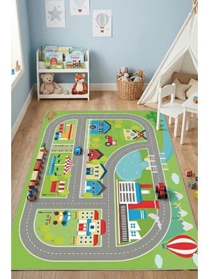 Norella Home Şehir Yol Halısı Kaymaz Taban Yıkanabilir Çocuk Oyun Halısı Araba Yol Temalı Erkek Çocuk Odası Halısı