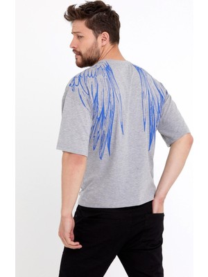 Polo State Erkek Oversize Baskılı T-shirt Gri Melanj