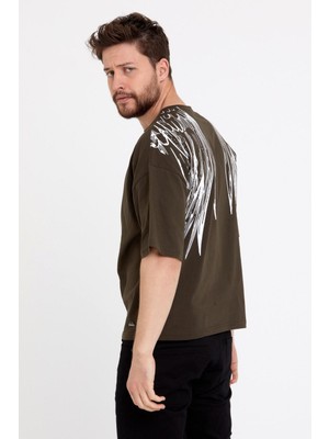 Polo State Erkek Oversize Baskılı T-shirt Taba