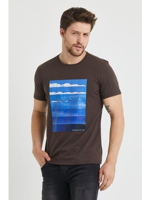 Polo State Erkek Baskılı T-shirt Koyu Kahve