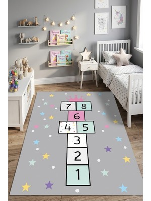 Norella Home Seksek Oyun Halısı Yıldız Desenli Kaymaz Taban Yıkanabilir Çocuk Oyun Halısı Eğitici Aktivite Halısı