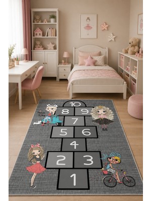 Norella Home Seksek Oyunu Çocuk Halısı Kaymaz Taban Yıkanabilir Kız Çocuk Odası Oyun Halısı Eğitici Seksek Desenli Halı