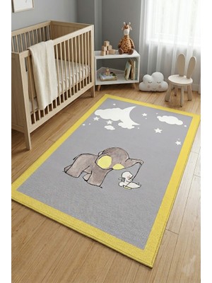 Norella Home Fil Desenli Çocuk Halısı Kaymaz Taban Yıkanabilir Bebek Odası Halısı Ay Bulut Yıldız Temalı Çocuk Halısı