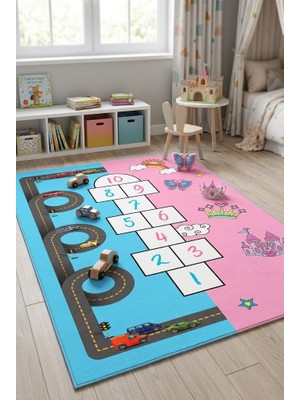 Norella Home Seksek ve Araba Yolu Çocuk Halısı Kaymaz Taban Yıkanabilir Eğitici Oyun Halısı Kız Erkek Çocuk Odası Halısı