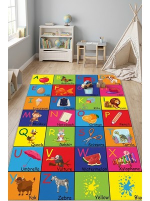 Norella Home Ingilizce Alfabe Çocuk Halısı Abc Eğitici Kaymaz Taban Yıkanabilir Renkli Çocuk Odası Halısı