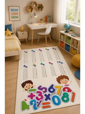 Norella Home Çarpım Tablosu Çocuk Halısı Eğitici Matematik Halısı Kaymaz Taban Yıkanabilir Çocuk Odası Halısı