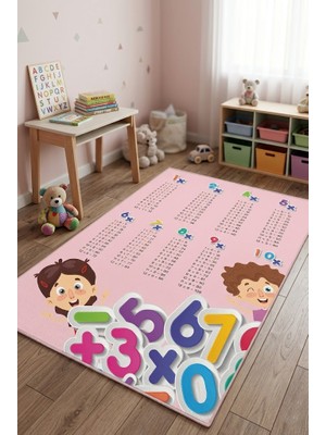 Norella Home Pembe Çarpım Tablosu Çocuk Halısı Eğitici Matematik Halısı Kaymaz Taban Yıkanabilir Kız Çocuk Odası Halısı