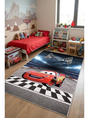 Norella Home Yarış Arabası Desenli Çocuk Halısı Kaymaz Taban Yıkanabilir Erkek Çocuk Odası Halısı Formula Racing