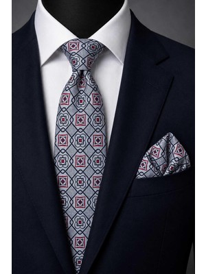 Kravatkolik Açık Mavi Motif Desen Mendilli Klasik Kravat KK13767