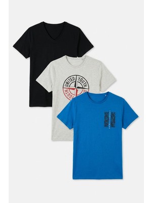 Buratti Pamuklu Baskılı 3'lü Paket T Shirt Erkek T Shirt 541S3