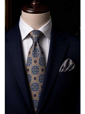 Kravatkolik Gold Motif Desen Mendilli Klasik Kravat KK13736