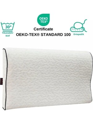 MORVELLA Medipure Lacivert Biyeli Medikal, Boyun Destekli Ortopedik Mini Visco Yastık 50X30X9-11 cm
