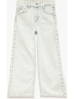Koton Pamuklu Normal Bel Zımba Detaylı  Geniş Paça Denim Pantolon - Wide Leg Jeans