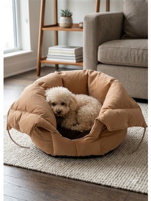 Reyo Max Design Maxie Dream Pouch Kedi Yuvası ve Köpek Yatağı Latte – Yumuşak, Konforlu Peluş Kedi Evi ve Evcil Hayvan Yatağı