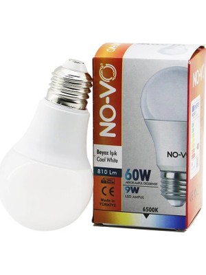 Belirtilmemiş No-Vo 9W=60W E27 Beyaz LED Ampul 6500K - 810LM (5047)