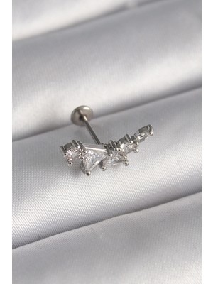 Belirtilmemiş 316L Çelik Gümüş Renk Zirkon Taşlı Tragus Piercing
