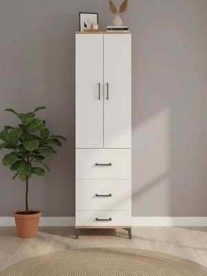 Dienni Arges Çok Amaçlı Dolap Yatak Odası Dolabı 2 Raflı 3 Çekmeceli Tek Askılı 60X30X221 Çam-Aytaşı