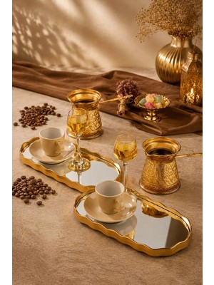 Yzhome 2 Kişilik Aynalı Gold Sunum Servis Tepsisi Tepsi Dekoratif Ayna