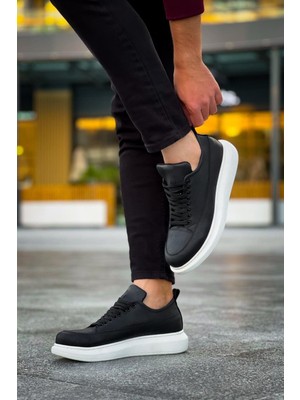 Ramer JY814 Axel Bağcıklı Cilt Erkek Günlük Sneaker Ayakkabı Cbt Siyah