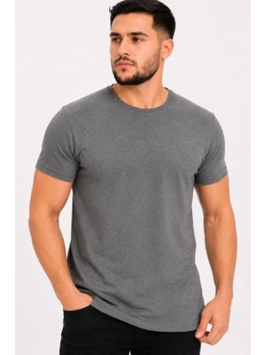 Etiler Collection Erkek Basic Tişört Bisiklet Yaka Kısa Kol Günlük Yazlık Slim Fit T-Shirt - Antrasit