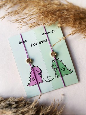 Atölye Merdiven 2li Dinozor Çift Bilekliği Istiridye Bileklik Yırt Paylaş Arkadaş, Eş, Bff Bilekliği