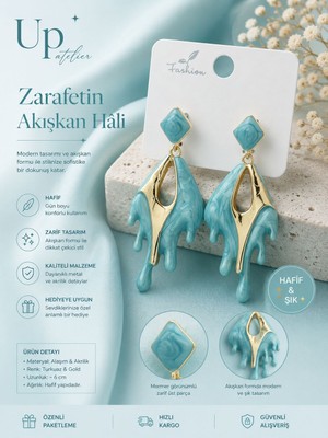Up Atelier Zarafetin Akışkan Hali Turkuaz Renk Küpe