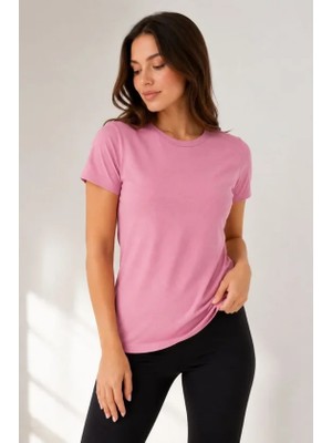 Etiler Collection Basic Tişört Bisiklet Yaka Kısa Kol Günlük Yazlık Slim Fit T-Shirt - Pembe