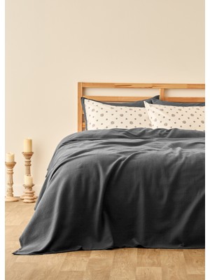 Bella Maison %100 Pamuk Luna Çift Kişilik Pike Takımı Antrasit (200X220 Cm)