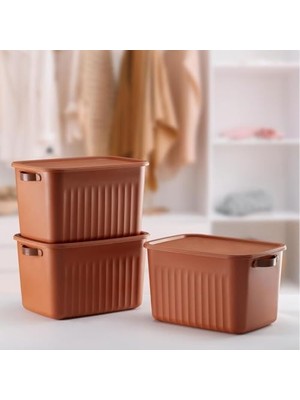 Die Grup Deconox 1 Adet Düzenleyici Kapaklı Kutu, Dekoratif Saklama Kutusu, Organizer (35CM*25CM*22CM) Kremit 15 Litre