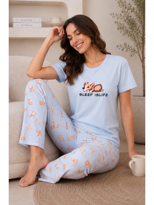 Wordex Mirano 4101 Desenli Kısa Kollu Pamuklu Kadın Pijama Takımı