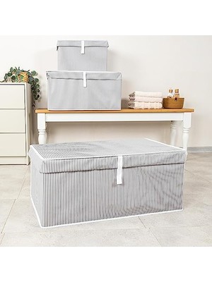 Die Grup Pazar Kapısı Çok Amaçlı Düzenleyici Kapaklı Sandık Tipi Kutu Hurç Organizer (70 x 40 x 30, Gri)