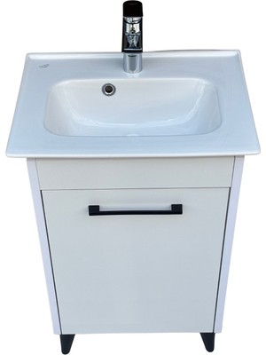 Turkuaz Lavabolu 50 cm Mini Wc Dolabı Beyaz