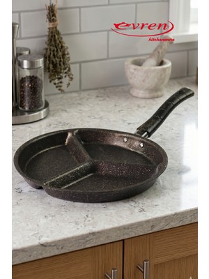 EVREN MUTFAK 3 Gözlü Tava 24 Cm, Yumurta Omlet Krep 3 Bölmeli Non-Stick Tava