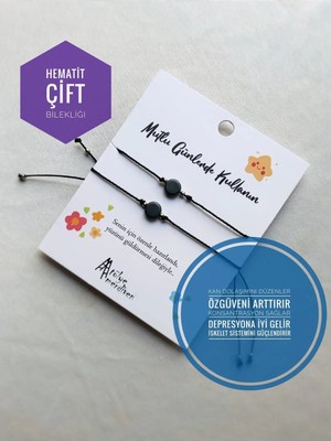 Atölye Merdiven Hematit Taşı Çift Bilekliği Doğaltaşlı Çift Bilekliği