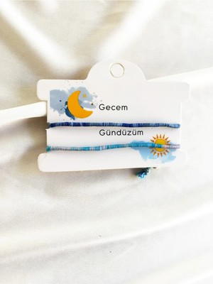 Atölye Merdiven Gecem Gündüzüm 2'li Özel Tasarım Ip Çift Bileklik Seti Bff, Sevgili Bilekliği Hediyelik Bileklik