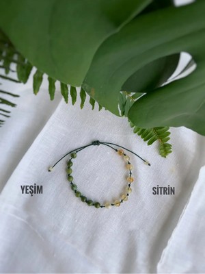 Atölye Merdiven Unisex Yeşim ve Sitrin Taşlı Tasarım Doğaltaş Bileklik