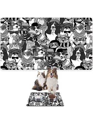 Die Grup Monnhein Mama ve Su Evcil Hayvan Beslenme Matı, Kolay Temizlenen Emici Su Geçirmez Kumaş, Küçük Orta Boy ve Büyük Kedi ve Köpekler Için Dayanıklı Köpek Kedi Paspas (50X35, Dog Pattern)