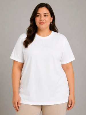 Etiler Collection Battal Big Size Basic Tişört Bisiklet Yaka Rahat Kalıp T-Shirt - Beyaz