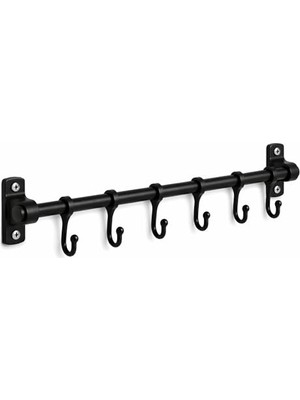 Die Grup Orret Home 6 Kancalı Duvar Askısı Siyah Metal Askılık – Yapışkanlı ve Vidalı Montaj Seçeneği, Çok Amaçlı Fincan Askısı, Mutfak Banyo Kapı Arkası Askılık, Havluluk, Anahtarlık Organizer 50 cm