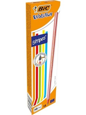 Die Grup Bıc Evolution Stripes Kurşun Kalem 12'li Kutu,kıymık Oluşturmaz, Çiğnemeye Karşı Dayanıklı, Kolay Açılır