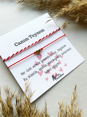 Atölye Merdiven Canım Teyzem Hediyelik Kırmızı Kalp Marteniçka Bileklik Seti