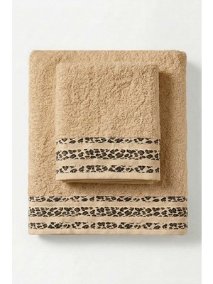 TKÇ 2 Parça Banyo Havlu Seti %100 Pamuk 70X140+50X90 cm Savana Kum Beji