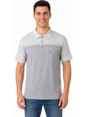 Bihan Store Çizgili Polo Yaka Erkek Tişört – Cepli Kısa Kollu P-00007152/ 3130-AÇIK Gri