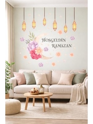 Die Grup Sticker Hoş Geldin Ramazan Dekorlu Ahşap Kapı Süsü, Ramazan Süsleri, Sahur, Iftar