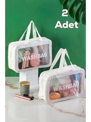 Die Grup Porsima 3142-1 2li Şeffaf Beyaz Seyahat ve Makyaj Çantası Su Geçirmez Organizer Washbag 20X30CM, 3140-22